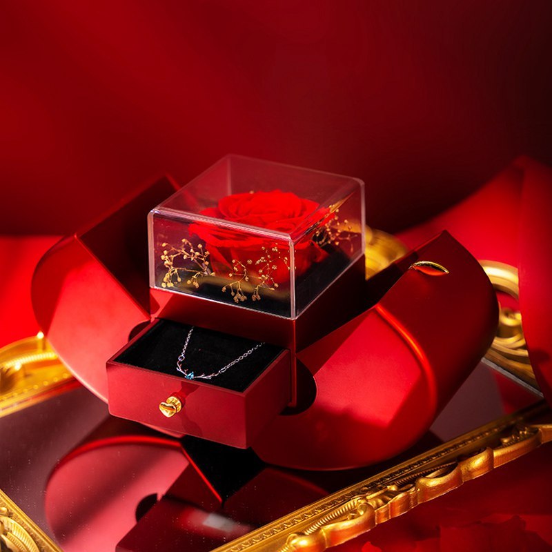Everlasting Rose & Apple Jewelry Box Necklace