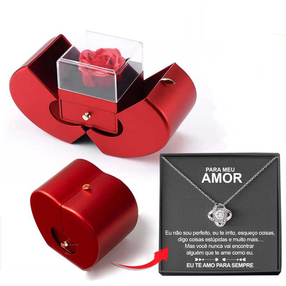 Everlasting Rose & Apple Jewelry Box Necklace