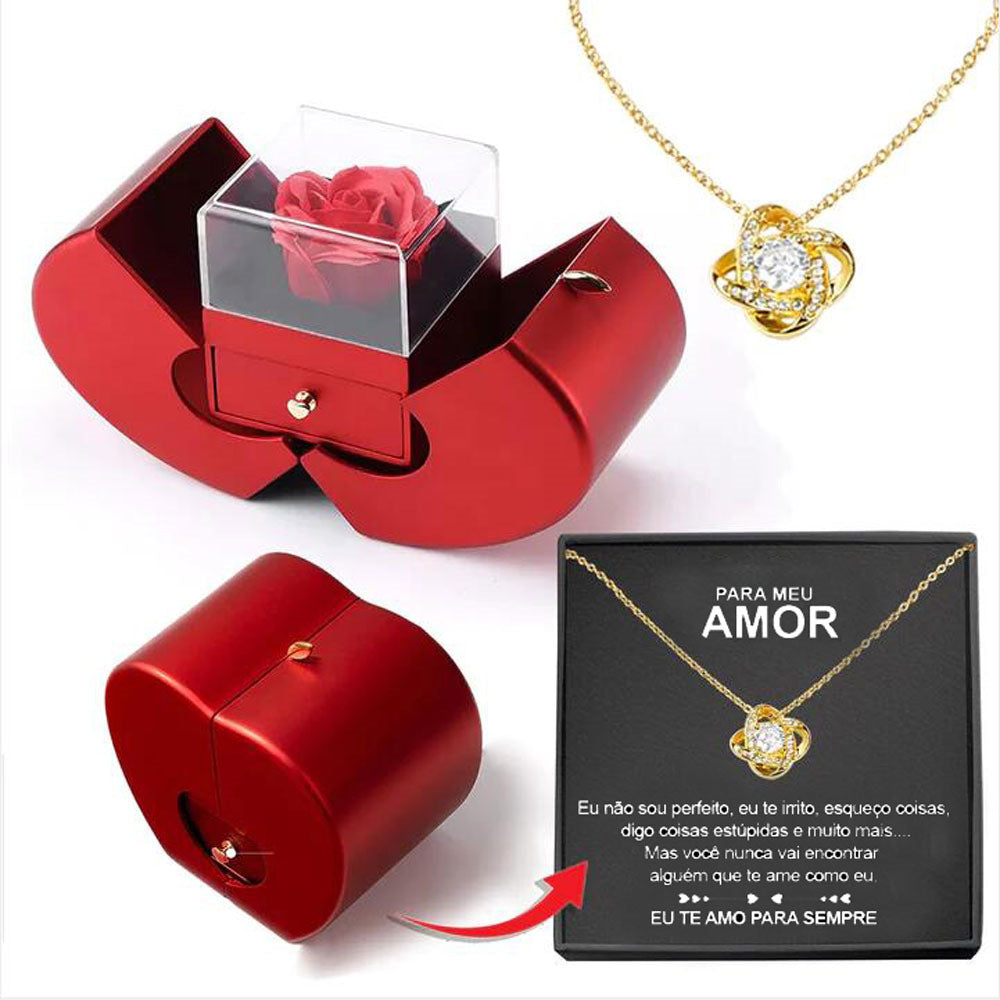 Everlasting Rose & Apple Jewelry Box Necklace
