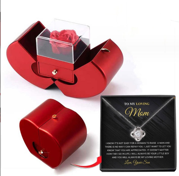 Everlasting Rose & Apple Jewelry Box Necklace
