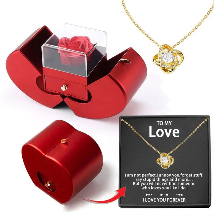 Everlasting Rose & Apple Jewelry Box Necklace