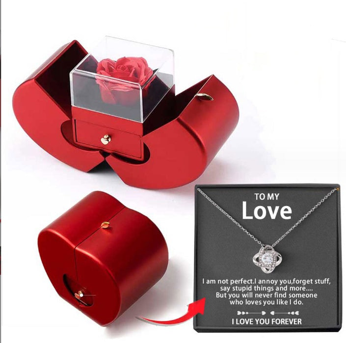 Everlasting Rose & Apple Jewelry Box Necklace